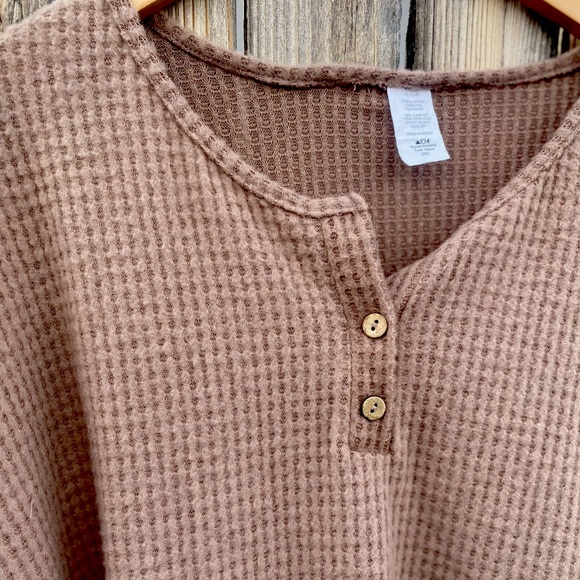 Plus Size Brown Henley Top - Picture 3 of 6